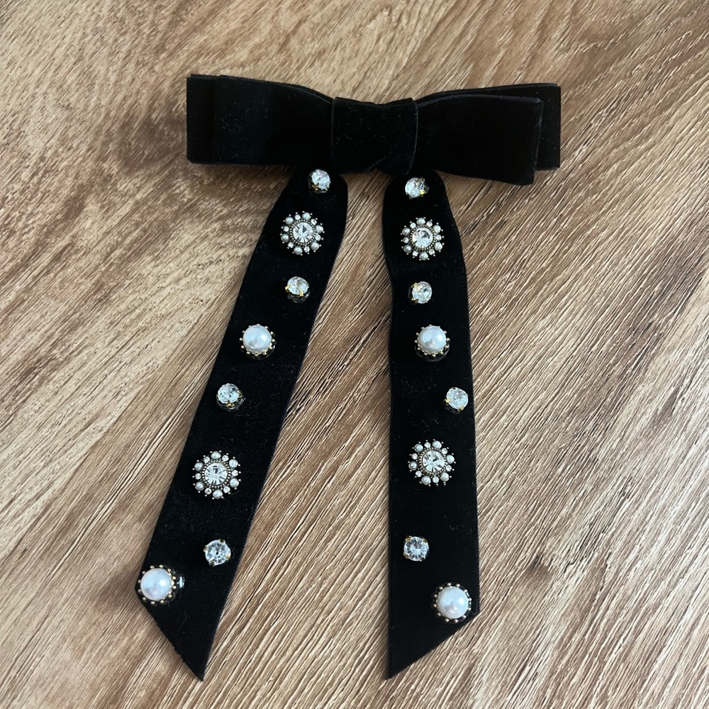 Womens‎ Retro Velvet Ribbon Bow Tie brooch Necktie Rhinestone Preppy Neck Tie